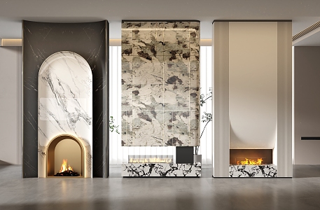 Modern fireplace background wall modeling wall 3d model