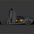 Modern Sleek Blue Sports Car With Open Doors And Yellow Interior