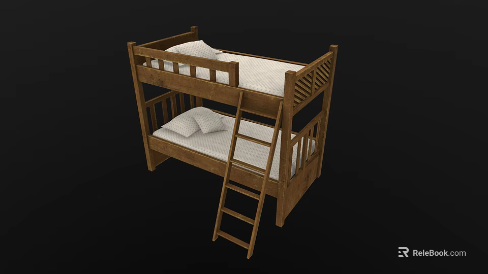 Wooden Bunk Bed With Ladder And Mattresses For Kids Bedroom Furniture 3d model 