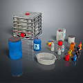 Other Storage Containers Featuring Stackable Units Blue Drum Small Plastic Bottles And Metal Basin 3d model