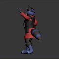 Cartoon Raccoon Character In Red Coat With Goggles Making Peace Sign And Blue Paws Design