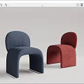 Stylish Modern Blue And Red Accent Chairs With Curved Upholstered Design