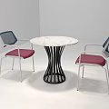 Modern Round Marble Table With Red Cushioned Mesh Back Metal Frame Chairs 3d model