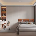 Modern Tatami Bedroom Interior With Desk Chair Bookshelf And Storage Cabinets