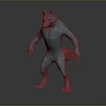 Blue Wolf Like Standing Creature 3D Rendered Model With Fur Texture In Upright Posture