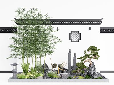 New Chinese Landscape Sick Courtyard Landscape Sick Pok Pine Potted Bamboo model