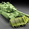 Detailed Green Military Tank Model With Front Blade And Cannon Barrel