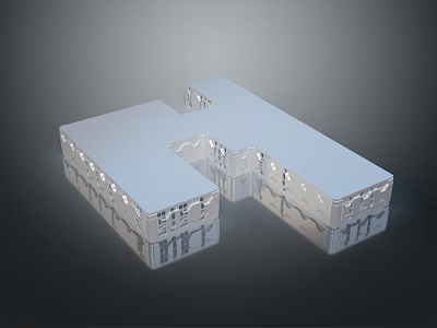 Cartoon Scene Featuring Modern Connected Buildings With Sleek Reflective Surfaces And Playful Design 3d model