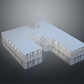 Cartoon Scene Featuring Modern Connected Buildings With Sleek Reflective Surfaces And Playful Design