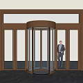 Luxurious Gold Frame Revolving Glass Door With Marble Floor Entrance Design