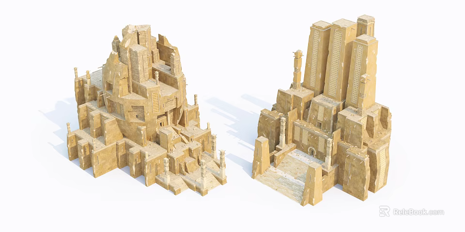 Ancient Architecture Stone Structures With Traditional Historical Design And Classical Elements 3d model