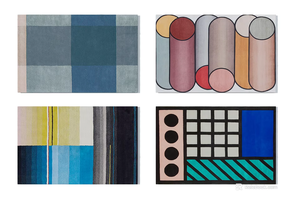 Modern Square Rugs With Geometric Patterns Colorful Blocks Lines And Circles For Contemporary Home Decor 3d model 
