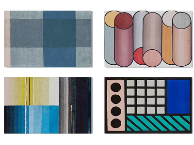 Modern Square Rugs With Geometric Patterns Colorful Blocks Lines And Circles For Contemporary Home Decor 3d model