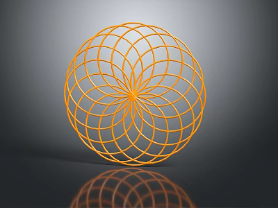 Orange Spherical Geometric Decorative Ornament Set With Wire Frame And Symmetrical Pattern 3d model