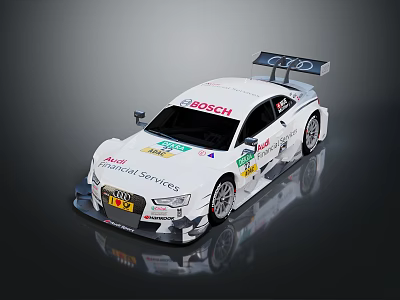 White Racing Car With Multiple Sponsor Logos And Rear Wing On Roof 3d model
