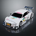 White Racing Car With Multiple Sponsor Logos And Rear Wing On Roof