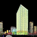 Tall Modern Office Building With Diamond Shaped Glass Curtain Wall And Urban Skyline
