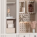 Modern Minimalist Wardrobe With Vertical Striped Doors Drawers And Open Shelves Featuring Decorative Items