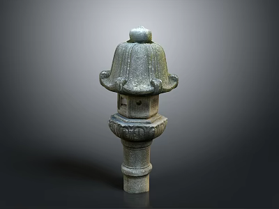 Traditional Carved Stone Lantern With Tiered Structure And Ornate Details 3d model