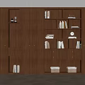 Modern Wooden Storage Cabinet With Shelves Books Decor Baskets And Lighting