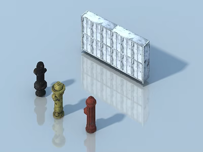 Modern Pet Cabinet with Colorful Fire Hydrant Models and Reflective Surface 3d model