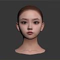 Realistic Woman Head With Short Hair Front View In Gray Background And Reflection