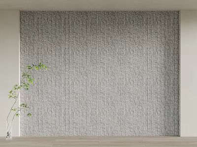 Minimalist Gray Vertical Striped Background Wall With Green Plant And Wooden Floor 3d model