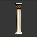 Classical Fluted Column Sculpture With Golden Decorative Top And Marble Base