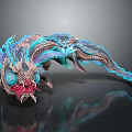 Fantasy Mythical Creature 3D Character With Blue Purple Glowing Body Red Head And Scaly Tentacles