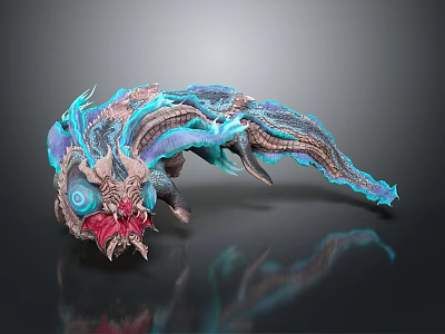 Fantasy Mythical Creature 3D Character With Blue Purple Glowing Body Red Head And Scaly Tentacles 3d model