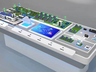 Integrated Smart Eco Tech Display Model With Solar Panels Green Areas And Interactive Screen 3d model