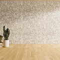 Neutral Toned Textured Interior Wall Decor with Wooden Floor and Potted Cactus Plants