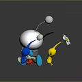 Colorful Characters And Creatures With Blue Yellow Red Figures And White Flower Sphere