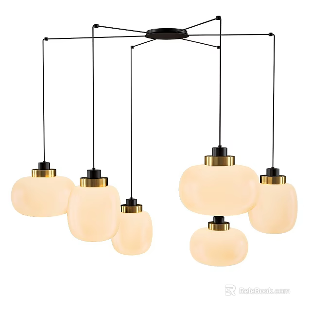 Modern Globe Pendant Lights with Soft White Shades and Black Metal Fixtures 3d model 