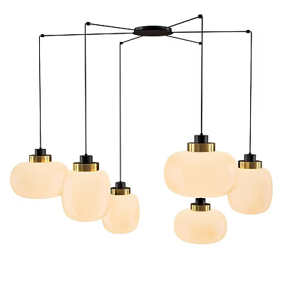 Modern Globe Pendant Lights with Soft White Shades and Black Metal Fixtures 3d model