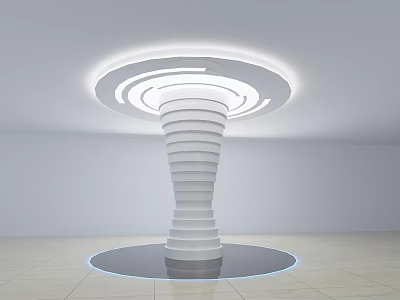 White Spiral Column In Modern Minimalist Interior With Circular Ceiling Lighting And Light Floor 3d model
