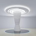 White Spiral Column In Modern Minimalist Interior With Circular Ceiling Lighting And Light Floor