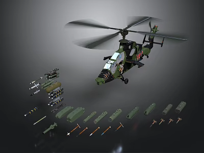 Military Helicopter Model Building Kit With Rotors And Assorted Detailed Parts 3d model