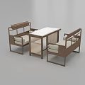 Modern Public Chairs And Table Set With Wooden Design And Cushioned Seats