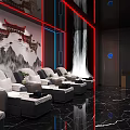SPA Sauna Interior Design With Luxurious Seats Decorative Wall Modern Lighting And Marble Floor