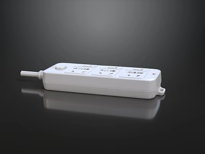 White Power Strip Featuring Multiple Electrical Outlets And Switch Design 3d model