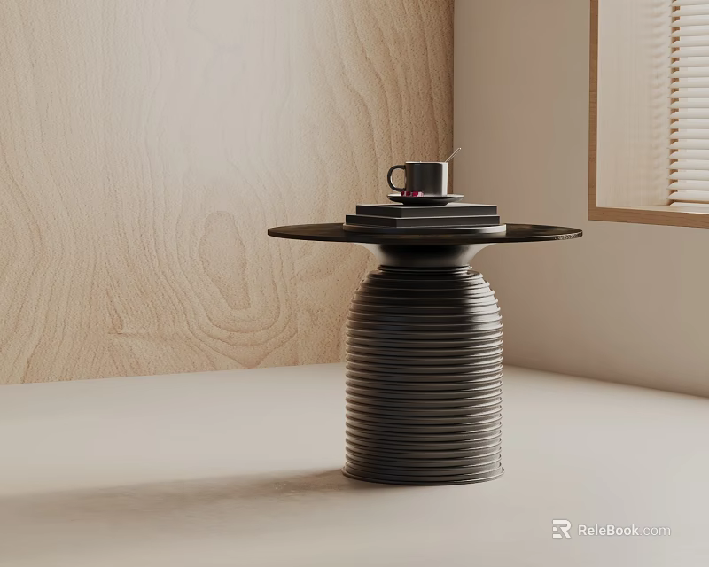 Modern Black Side Table With Coffee Cup On Top Indoor Living Space 3d model 