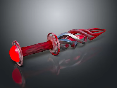 Ornate Red Handle Dagger With Silver And Red Twisted Sharp Blade Design 3d model