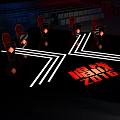 Esports Competition Stage Design With Red Black Lighting And Arena Seats