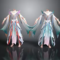 Elegant Fantasy Costume Design With Flowing Sleeves And Colorful Robes On Mannequins
