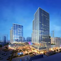 Modern Urban Commercial Complex With High Rise Buildings Central Square And Green Spaces