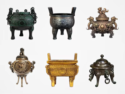 Collection Of Ancient Bronze Artifacts With Various Shapes And Ornate Details 3d model