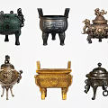 Collection Of Ancient Bronze Artifacts With Various Shapes And Ornate Details