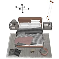 Modern Double Bed with Brown Headboard White Gray Bedding Pink Throw Nightstand and Table Lamp 3d model