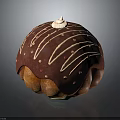 Sweet Round Dessert With Red Frosting White Drizzle And Whipped Cream Top